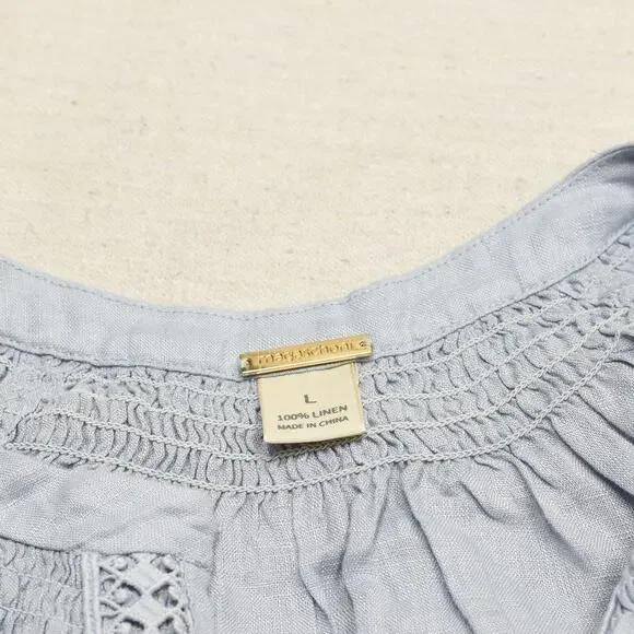 Magaschoni Women's Blouse V Neck 3/4 Sleeve Solid V Neck Linen Blue Size L - Picture 7 of 8